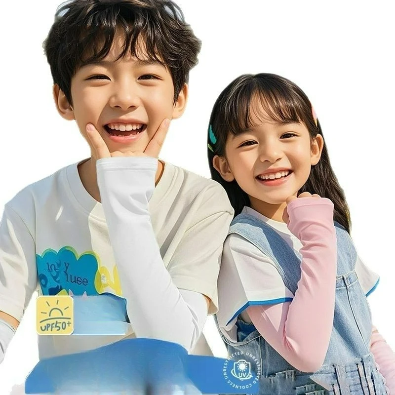어린이용 아이스 슬리브, 자외선 차단 러닝 스포츠 팔토시, 여름용 UV 차단 아이스 실크 얇은 커버 (남녀 공용)