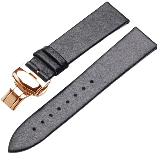 Genuine leather unisex ultra-thin butterfly buckle top layer strap compatible for ck dw fossil watchs 12mm 13mm 14mm watch  band