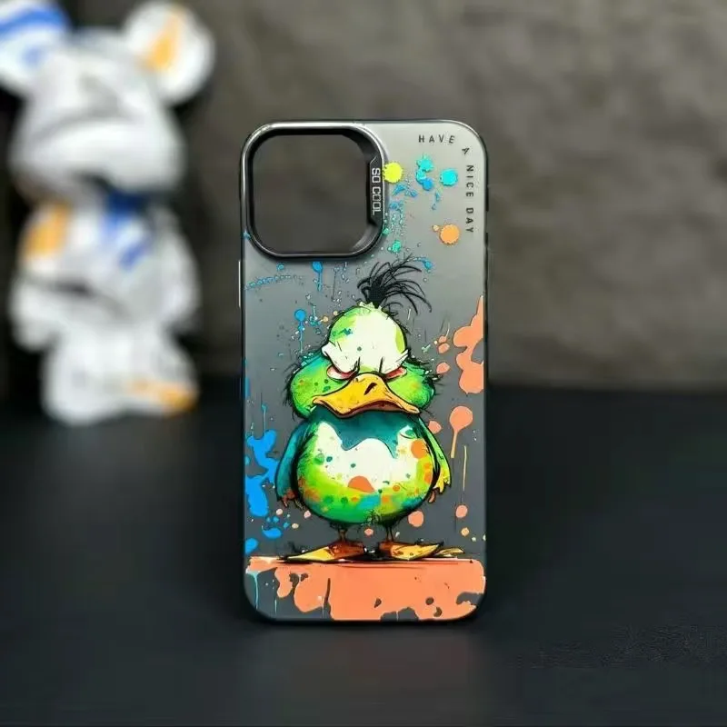 IPhone 15 Pro Max Case Cool Cartoon Graffiti Colored Laser Print Phone Case Apple iPhone 14 13 12 Metal Backboard Protector Case