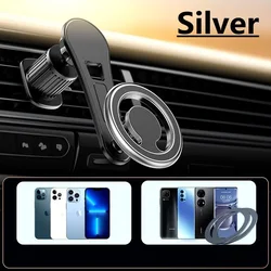Magnetic Car Phone Holder Stand with Universal Mount and GPS Bracket (Silver)