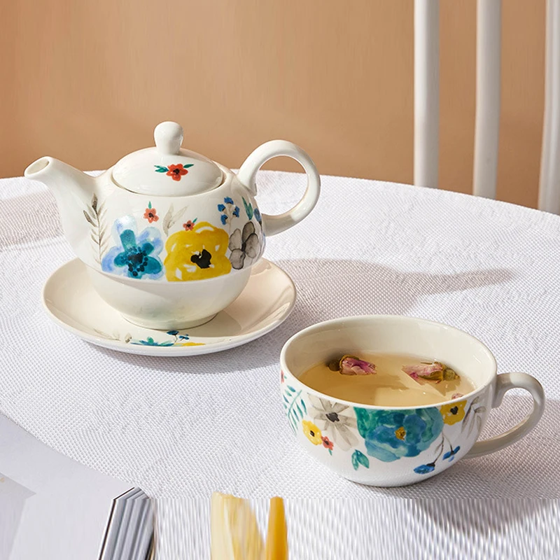 Chinese Style High Grade Porcelain Teapots, Flower Pattern Ceramic, Kung Fu Ceramic Household, Creative 480ml One Pot, 350ml Cup