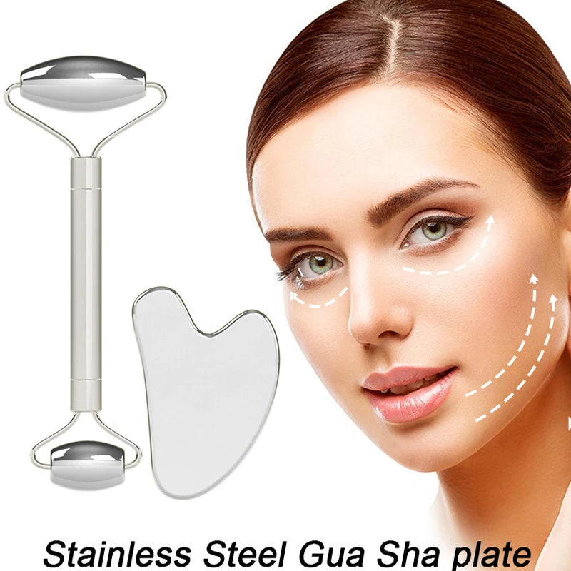 

Anti-Aging Facial Health Beauty Manual Heart-shaped Metal Double Head Stainless Steel Gua Sha Tool Scraper Roller