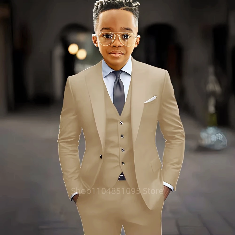 Blue Boy Wedding Formal Suits 3 Pieces Blazer Vest Pants Suits Flower Child Party Prom Suit Kids Suit Tuxedo for 2-18 Year Old