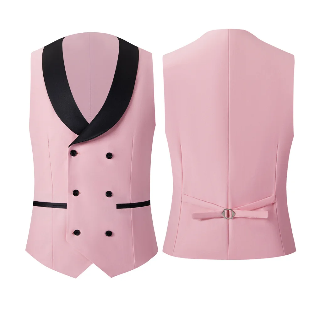 Elegant Mens Suit (Blazer+Vest+Pants) Pink Blue Khaki Wedding Groom Prom Party Business Banquet Slim Fit Jacket Male 3 Piece Set