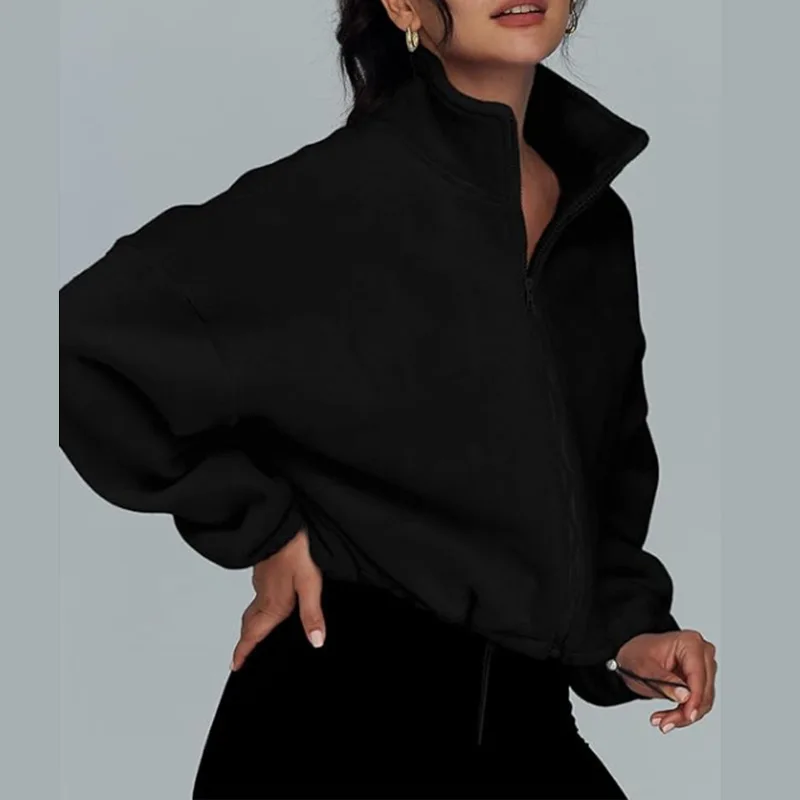 Women's Sports Coat Fleece-lined Warm Casual Loose Running Crop Top Long Sleeve Fitness Sweatshirt Sports Coat Yoga Sweatshirt women workout jackets