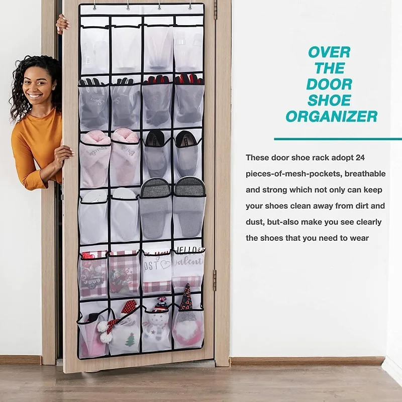 24 Pockets Shoe Hanger Door Hanging Clear Shoe Organizer Mesh Shoe Storage  Bags Space Saving Shoe Rack Closet Display Holder - AliExpress