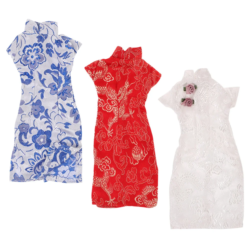 

Doll Cheongsam Mini Chinese Wedding Dress 3Pcs Doll Clothes Qipao Costume Chinese Dress