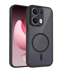 Armor Matte Frosted Clear Magnetic Wireless Charging Case for OPPO Reno14 F 5G (Black)