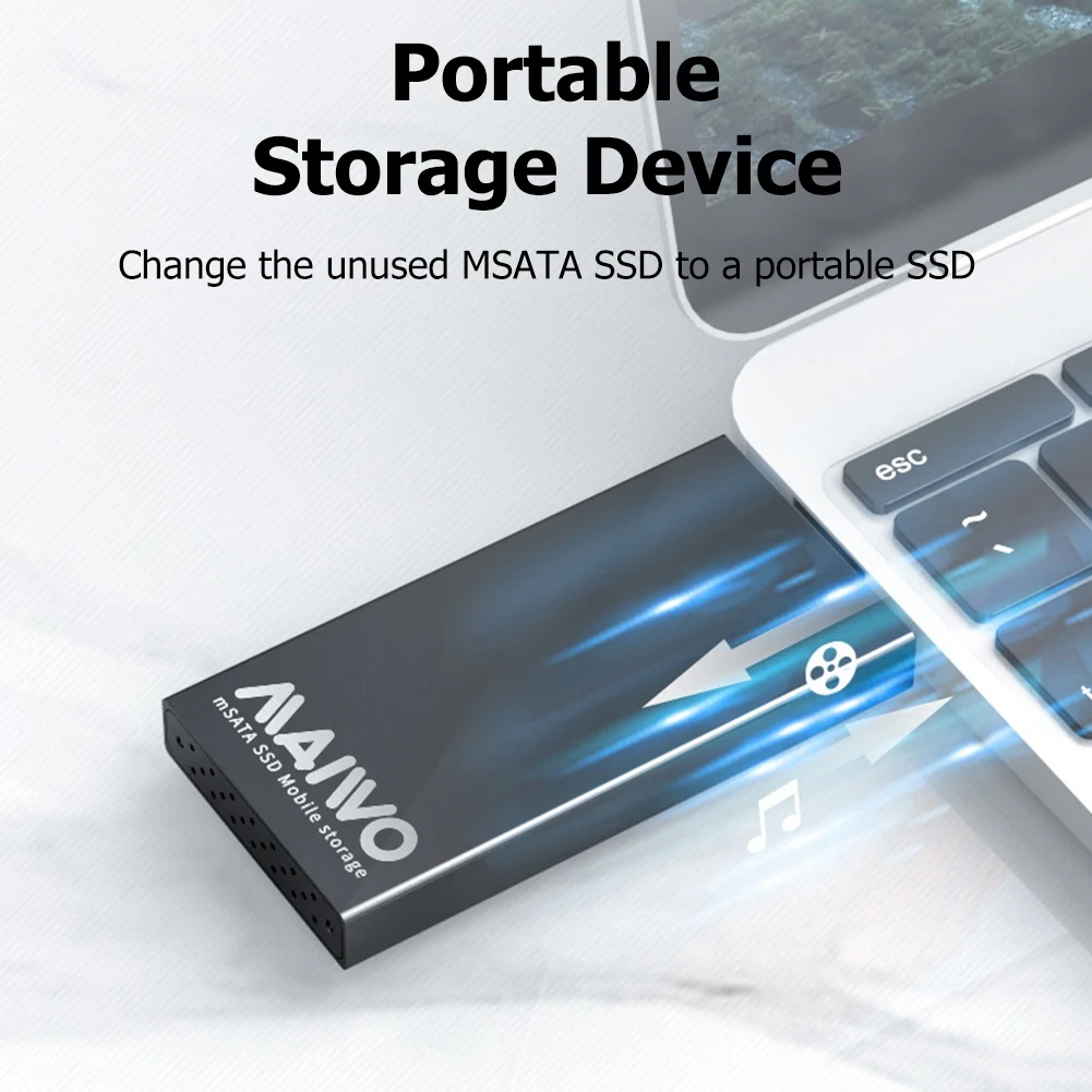 MAIWO 휴대용 모바일 솔리드 스테이트 드라이브 박스, USB 3.0-MSATA SSD 외장 케이스, 알루미늄 합금, 지지대 2T 메모리