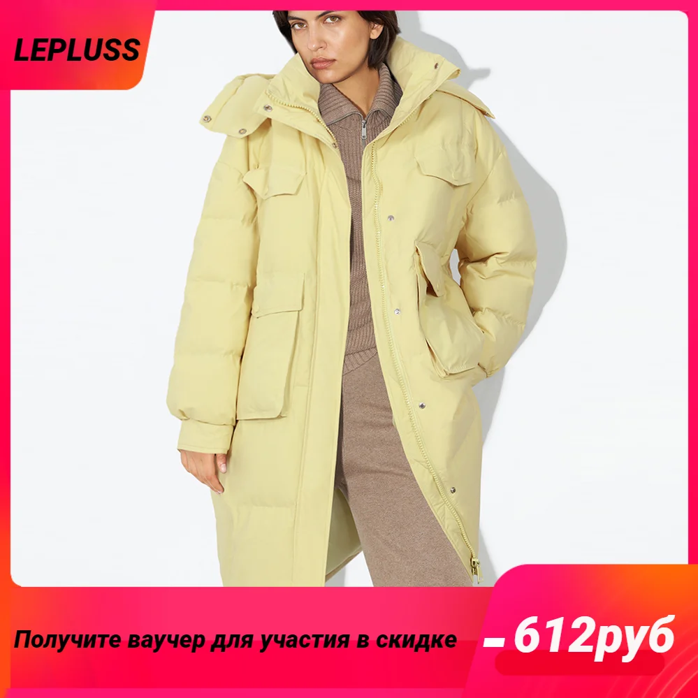 

LEPLUSS Down jacket women in the long section 2022 new white duck down thickened loose over the knee women's winter jacket