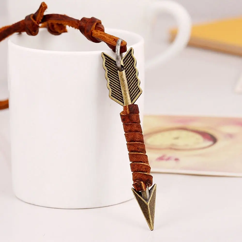 Gifts Punk Jewelry Handmade Arrow Pendant  Leather Chain Choker