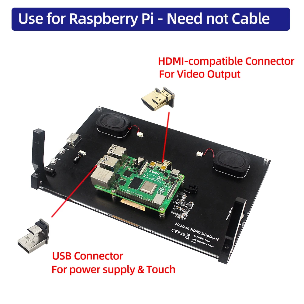 Raspberry pi 10.1 Polegada Tela Sensível ao Toque 1024x600 1280x800 Ips Lcd Opcional Speackers Display Mais Suporte para Rpi Modelo b 3b Mais 3b pc - Imagem 2