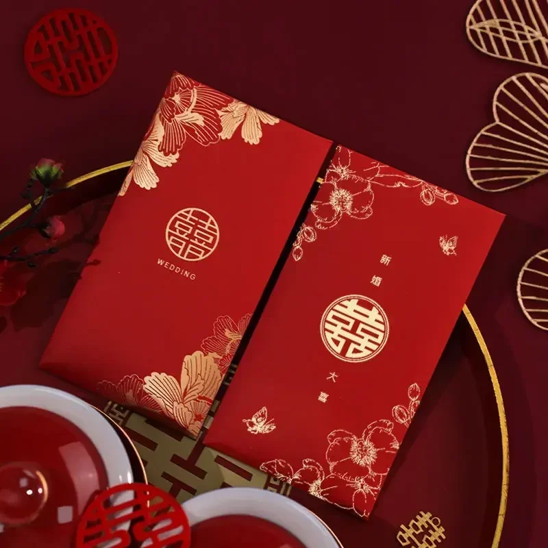 5pcs Kawaii Red Envelopes Lucky Pocket Wedding Poastcards Invitation Cards Cover Gift Bag Cash Envelopes Events Party Decoration