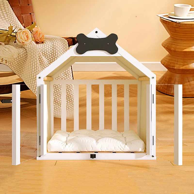Solid Wood Dog House Large Space Double Doors Indoor Breathable Small Dog Washable Cat's Nest House Waterproof Pet Bed