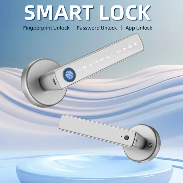 XSDTS M5 Tuya BLE Fingerprint Door Lock Digital Electronic Lock with Password/Key/IC Card/ Smartlife/ Tuya APP Unlock 2