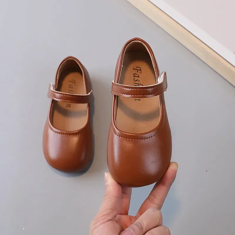 Girls New Leather Shoes for Toddlers Kids Children Princess Fashion 2025 Spring Autumn Chic Simple Classic Flat Soft Shoes 23-35