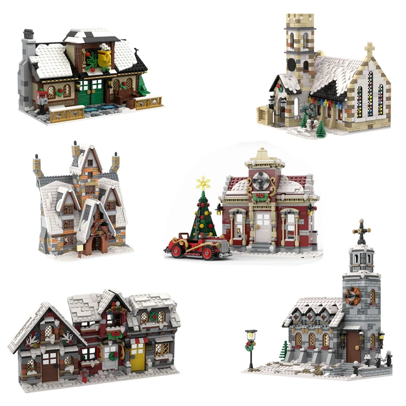 Moc Christmas Theme Street View Christmas Cafe House Building Blocks Winter Village Architecture Bricks Toy For Kids Regalo Di Natale