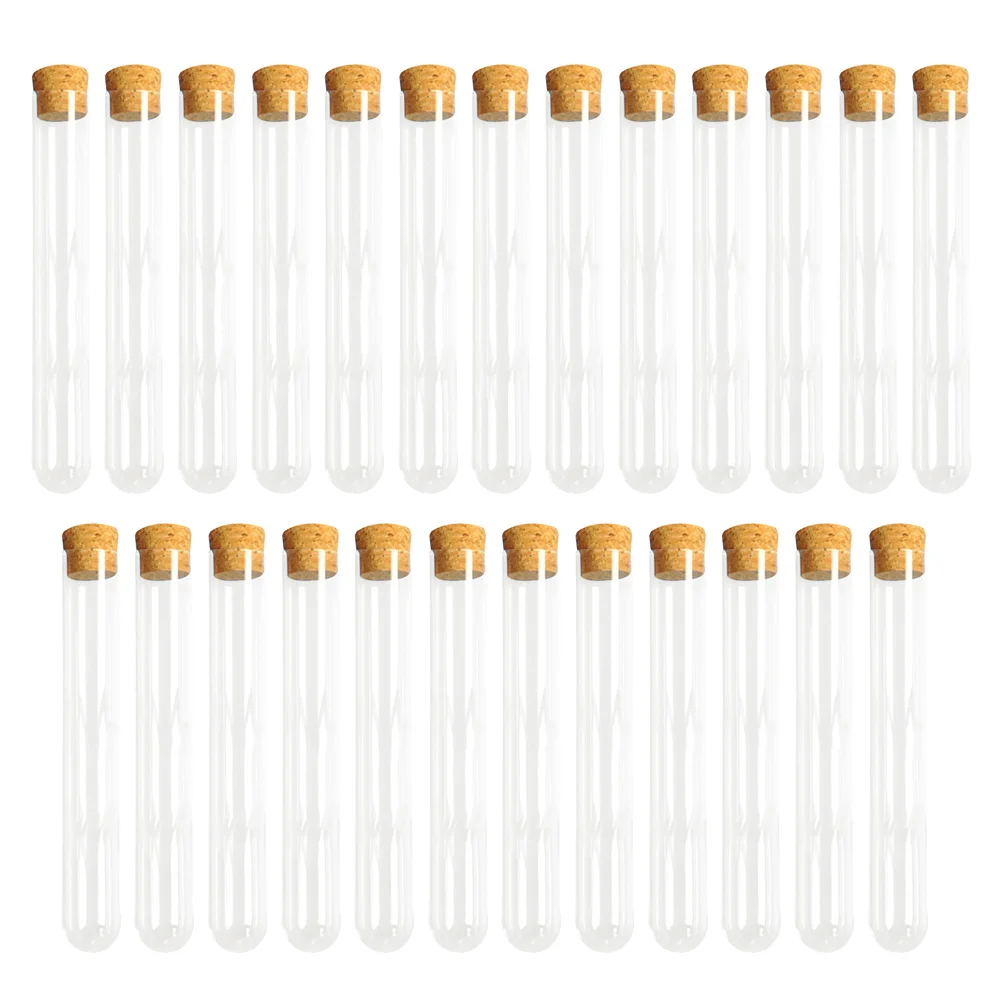 

25PCS Clear Plastic Test Tubes with Cork Stoppers for Scientific Experiments, Party, Storage