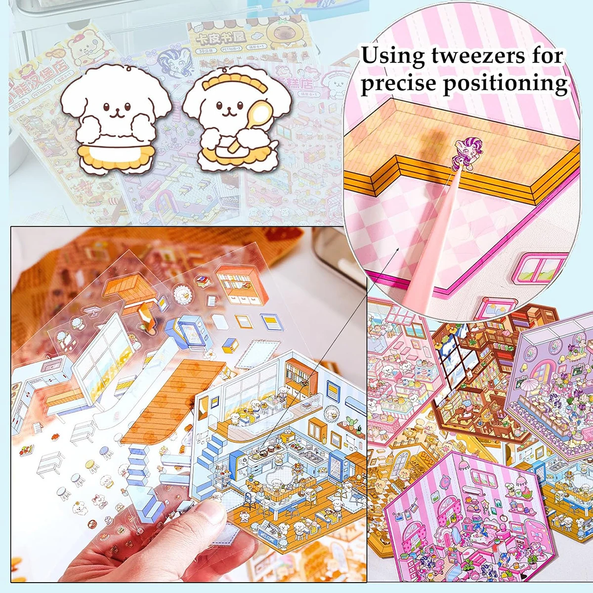 DIY 3D 스티커 장면으로 집을 귀엽고 예쁜 곳으로 꾸며보세요, 카와이 테라피 스티커, 스트레스 해소, 휴일 크리스마스 활동, 부활절 바구니 선물