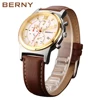 BERNY Men Quartz Watch Calendar Waterproof Leather Strap Male Clock Chronograph Luxury Sport Wristwatch Luminous Montre Homme 3