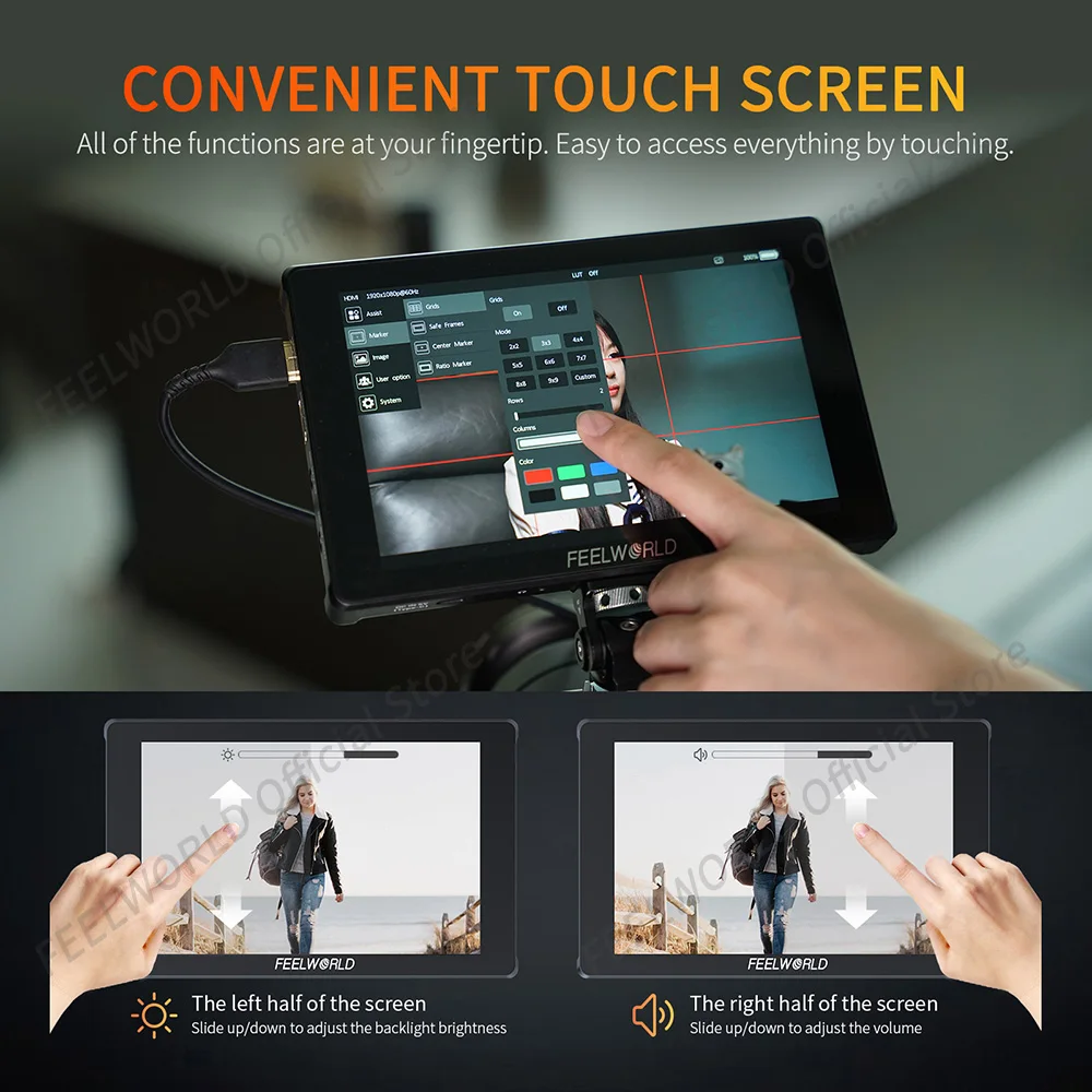 FEELWORLD F7 PLUS 7&rdquo; 4K HDMI High Brightness 1200nit DSLR Camera Field Monitor Touch Screen With F970 External Power FOR Film