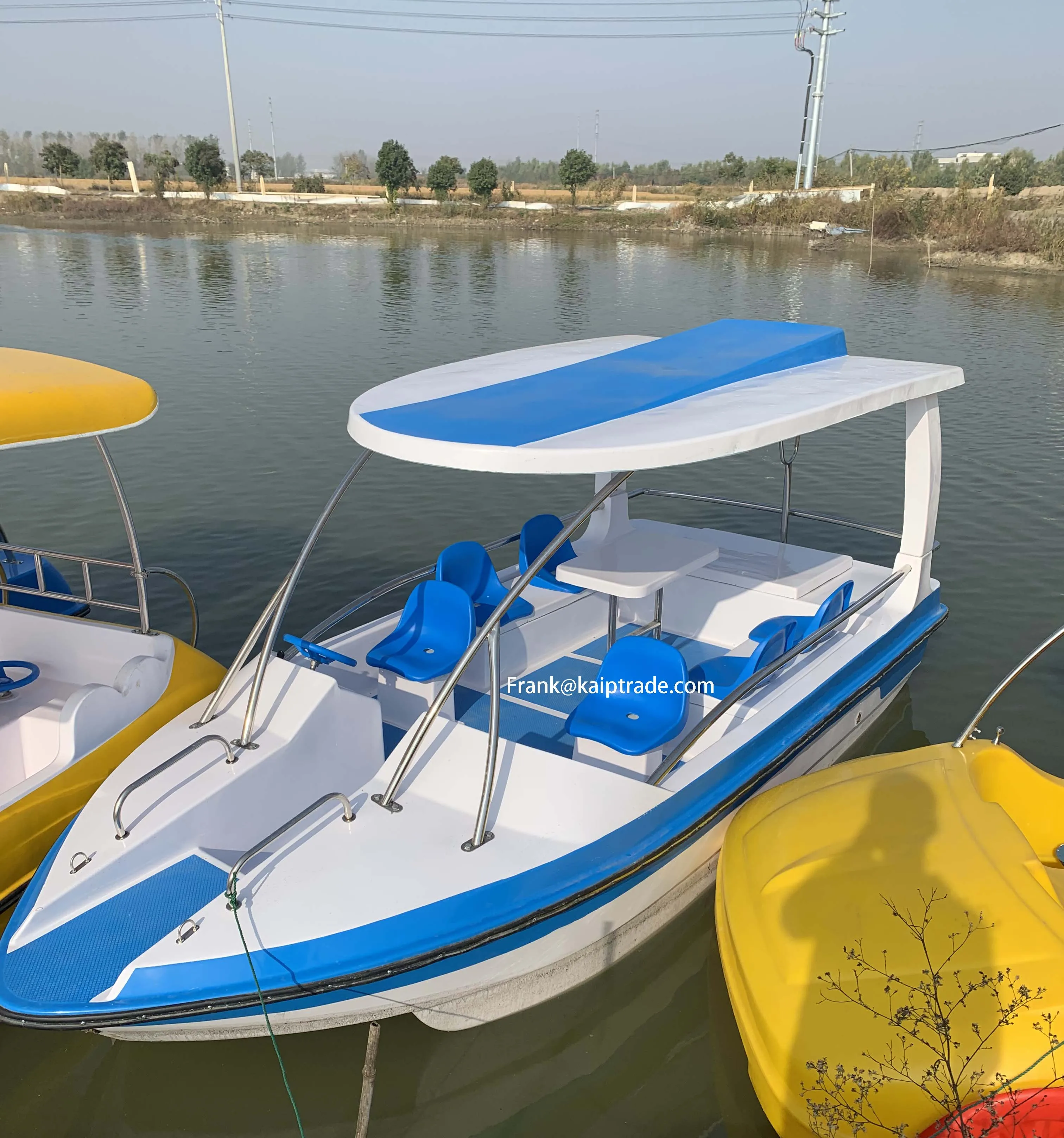 6-8 person aqua water fiberglass finishing park leisure pedal water bicycle auto electric boat with inboard built in engine