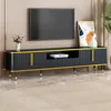 TV Stand for 85"+ TV, Entertainment Center with Storage Drawer & Cabinets & Shelves, Curved TV Console with Gold Metal Legs 1