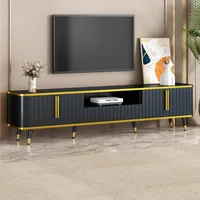 TV Stand for 85"+ TV, Entertainment Center with Storage Drawer & Cabinets & Shelves, Curved TV Console with Gold Metal Legs 1