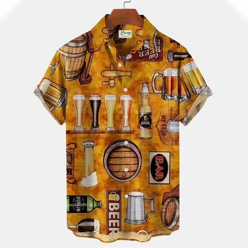 Camicia Hawaiana Uomo Maniche Corte Who In Shop – Stampa Graffiti Bicchiere Albicocca, Taglia XL