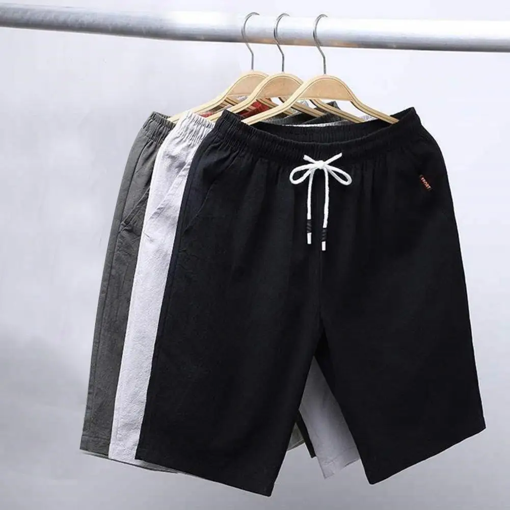 

Trendy Short Pants Mid-Waist Ice Silk Male Elastic Waist Lace-up Short Pants