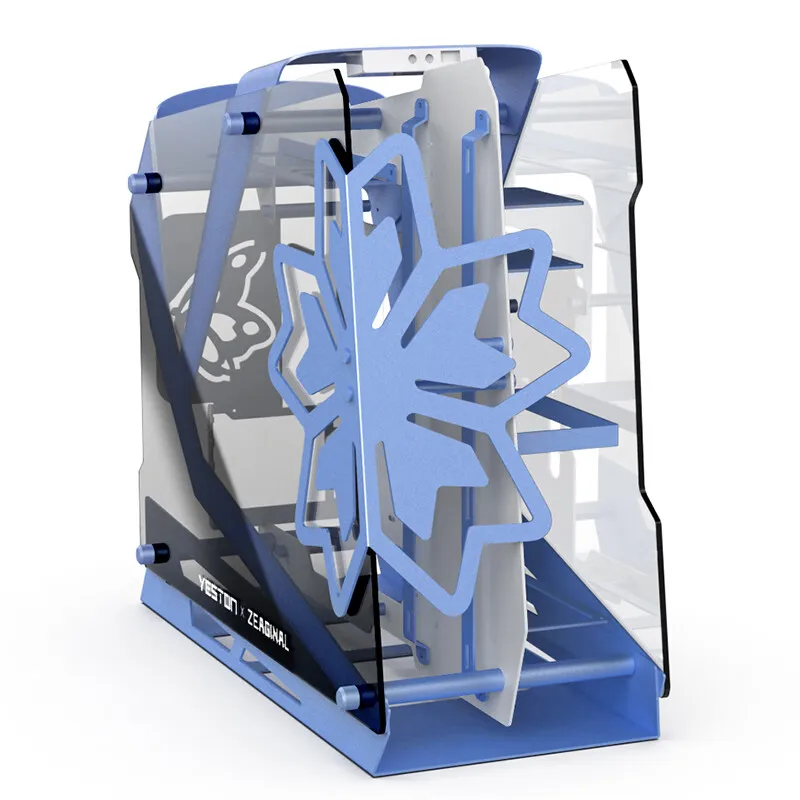 Zeaginal ZC-09 Matx/Itx Open Computerbehuizing Beide Zijden Van Het Gehard Glas Zijn Transparant Blauw En Wit Limited Edition