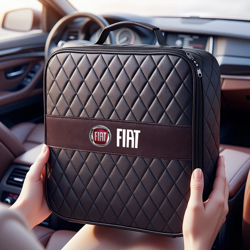 자동차 가죽 보관 가방 FIAT 500 Ducato Panda Grande Punto Tipo Abarth Pulse Strada 600 500 용 대용량 자동 트렁크 핸드백