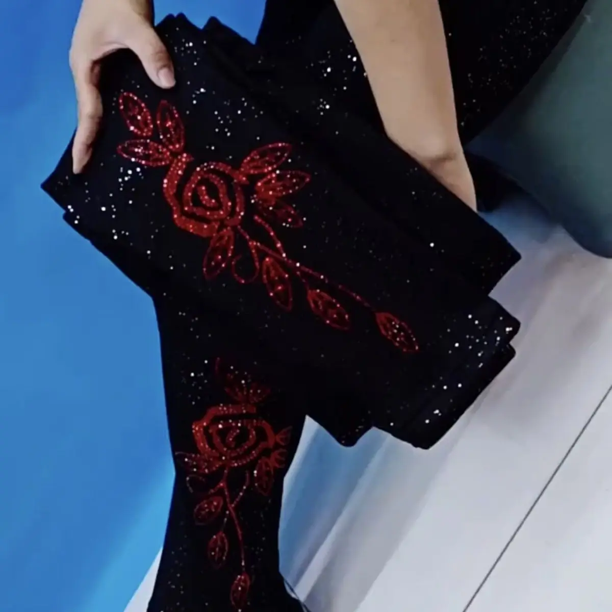 Autumn Winter Sequin Print Black Women's Leggings Pants High Waist Plus Size Pencil Trousers