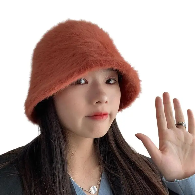 Plush Fisherman Hat Women Bucket Winter Wild Korean Winter Hat Hat Basin And Autumn Winter Z8b1 brown bucket hat