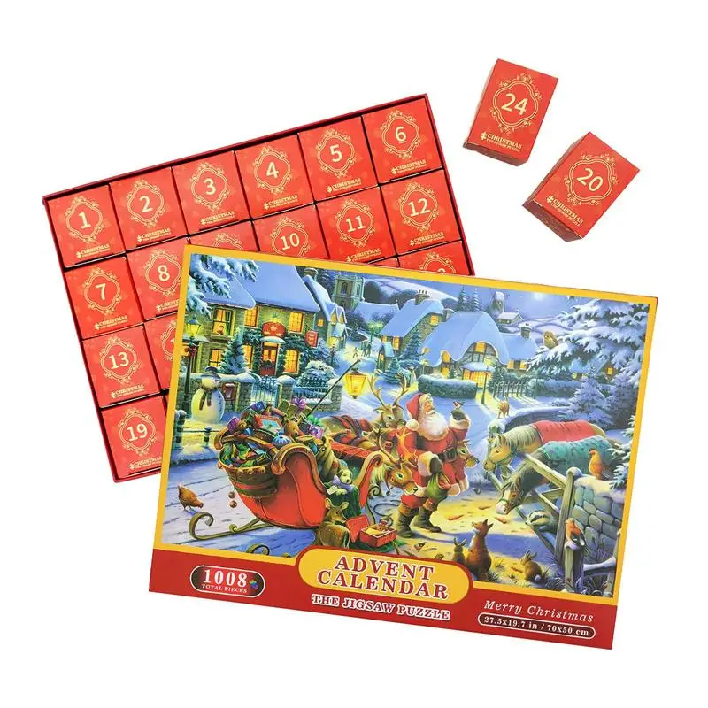 advent calendar jigsaw puzzles christmas countdown puzzles gift portable 24 advent calendar puzzle boxes for kids children boys Christmas Advent Calendar 1008 Pieces Jigsaw Puzzle For Adult Kids 24 Days Surprise Christmas Countdown Calendars Great Stuffer