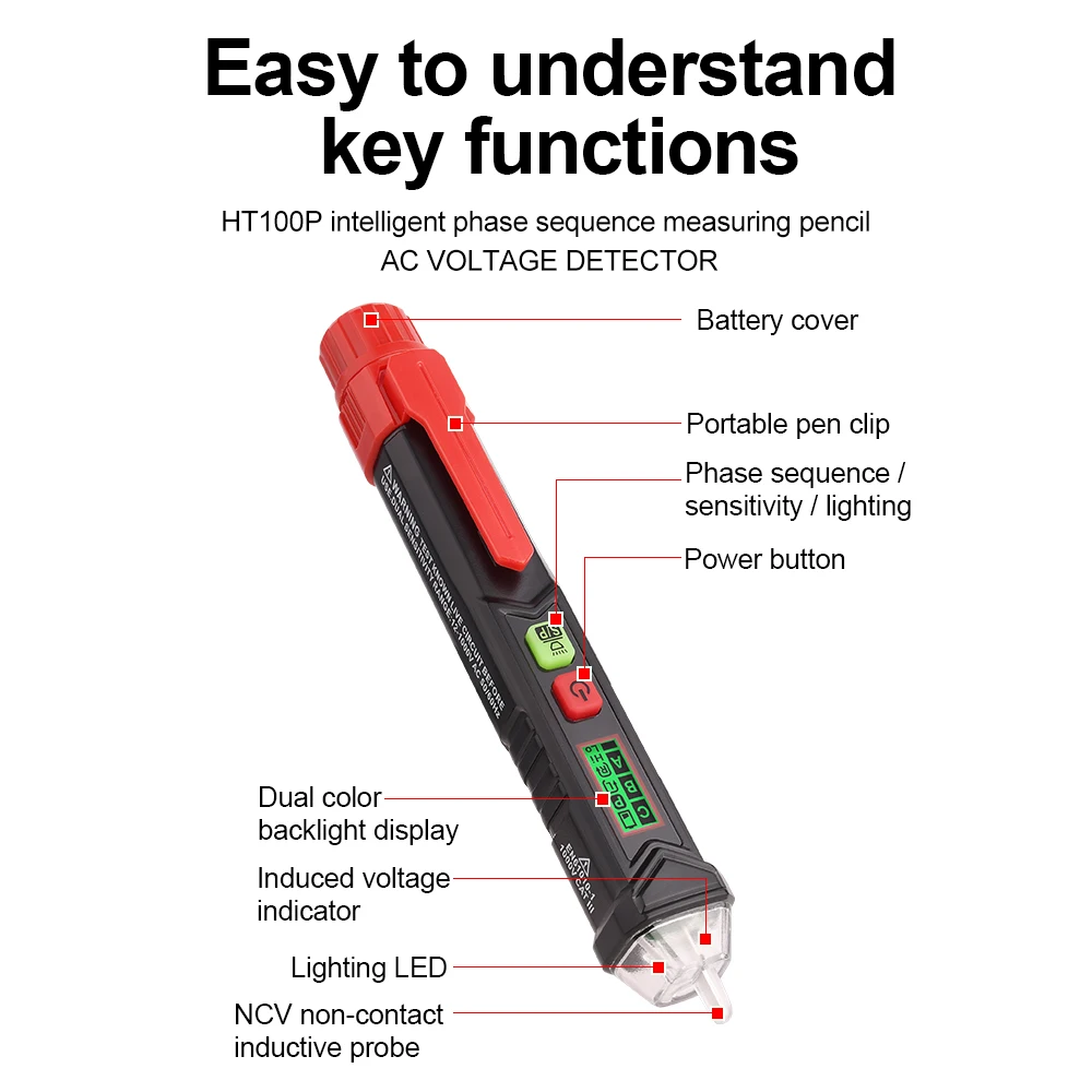 HABOTEST-Testador de Tensão AC Sem Contato, Detector Digital, Chave de Fenda, Caneta de Teste Elétrico, HT90, HT100, HT100P, HT101, 12-300V