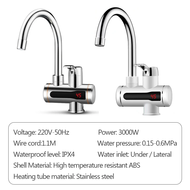 DMWD Instant Tankless Electric Hot Water Heater Faucet Kitchen Instant Heating Tap Water Heater with LED Temperature Display EU 4
