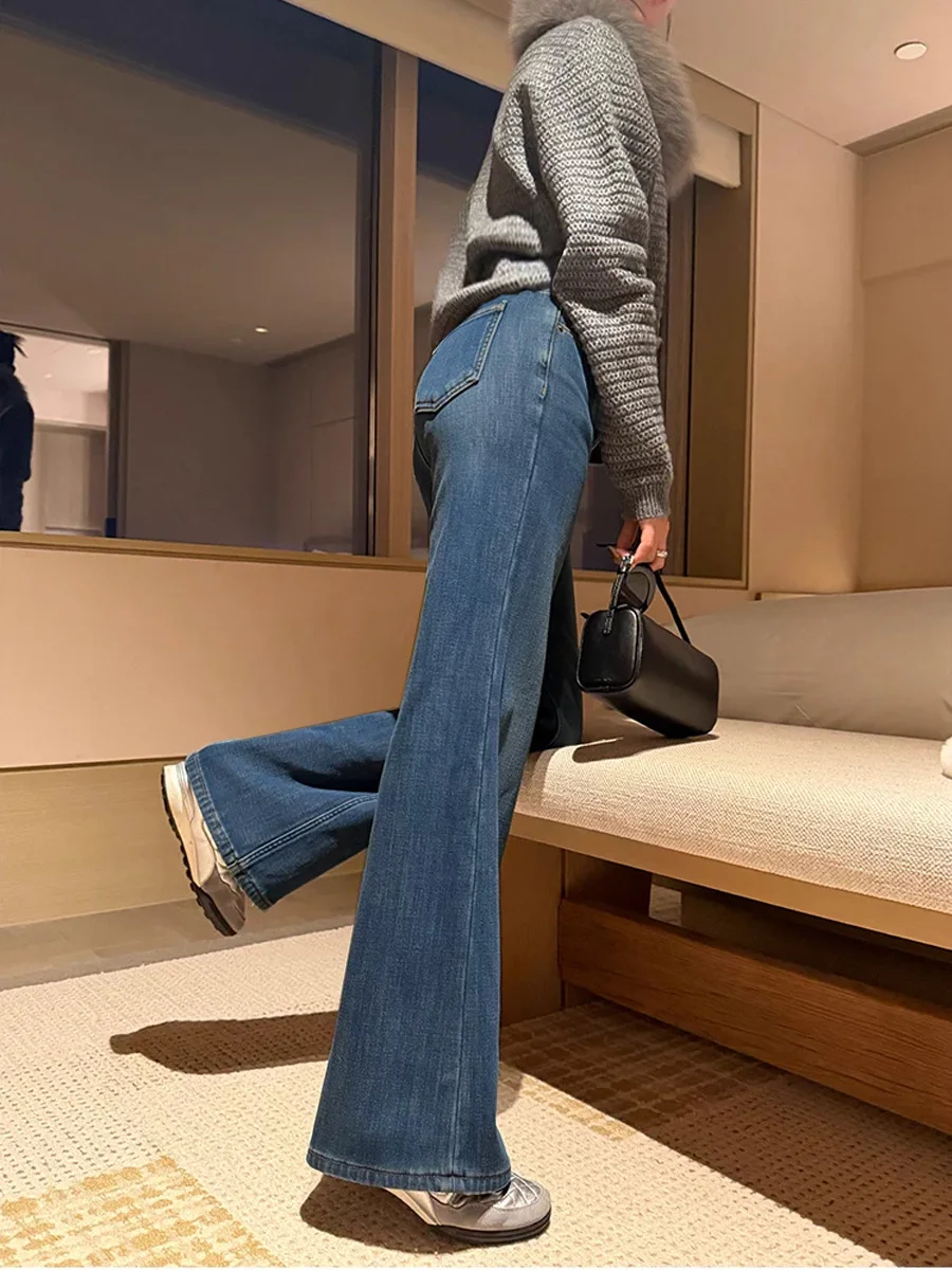 출산 바지 봄 새로운 스타일 벨 바닥 얇은 신축성 있는 임산부용 스트레이트 레그 청바지 올 시즌 긴 바지