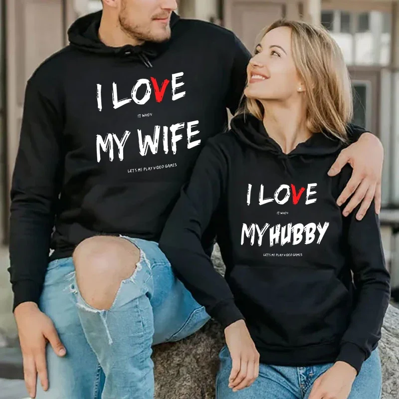 

Letter I Love My Hubby Wife Matching Hoody Long Sleeves Matching Couples Sweat Unisex Loose Lover Hoodie Fashion Aesthetic Tops