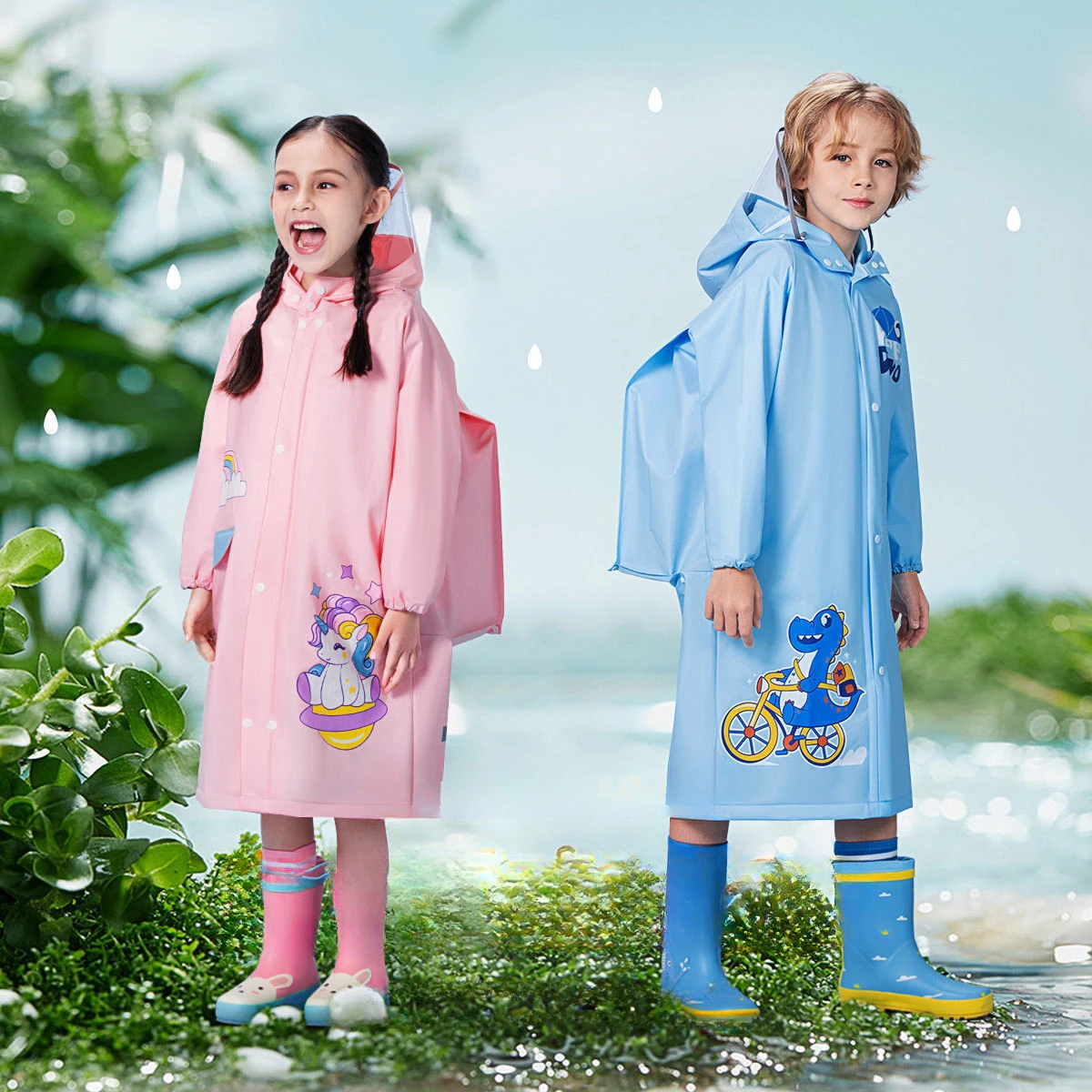 

Children's Fashion Raincoat Kindergarten Primary Children Cartoon Raincoats Waterproof Children with Schoolbags Position Poncho