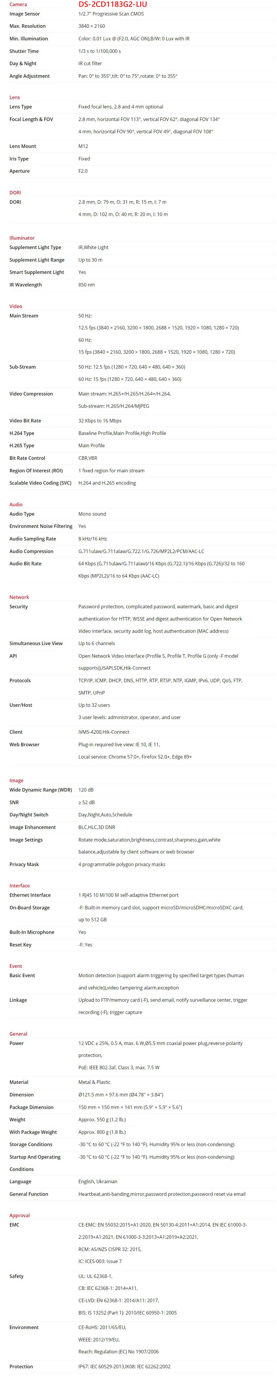 Dóm stílusú Hikvision 4K ColorVu biztonsági kamera kültéri használatra felszerelve