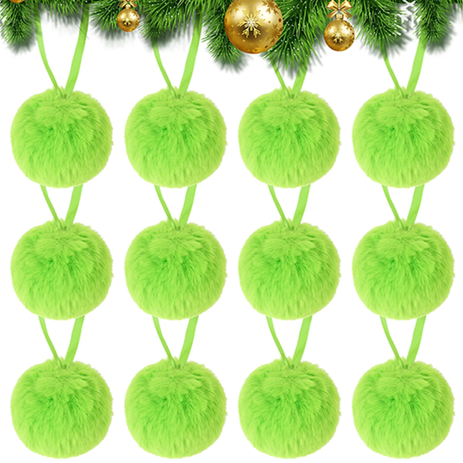 thumbnail image 1 of Juego de adornos navideños de bolas de peluche, 12 piezas de bolas decorativas rojas, verdes y rosas para árbol de Navidad, 1 of 5
