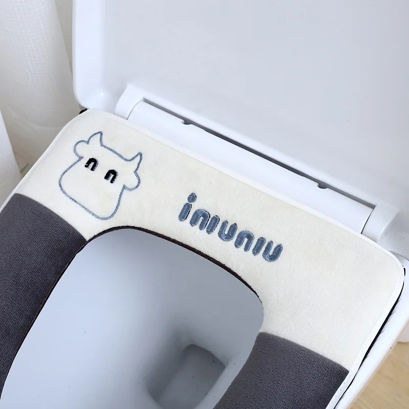 Toilet Cushion Plush Handle Cartoon Waterproof Toilet Washer Household Seat Cover Mat Bathroom Universal