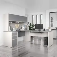 Connexion L Shaped Desk with Hutch and Pedestal in Slate and Sandstone, 72W | Large Corner Table for Home Office 2