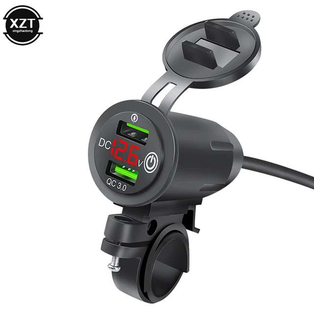 Motorrad Ladegerät Wasserdicht Schnelle Power Adapter Dual QC 3,0 USB Lade  Voltmeter mit Schalter Für