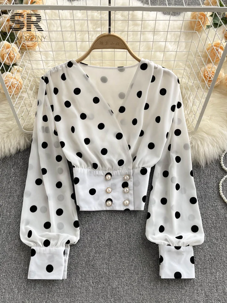 80s Vintage Black & White Polka Dot Blouse // Polo Shirt -  Israel