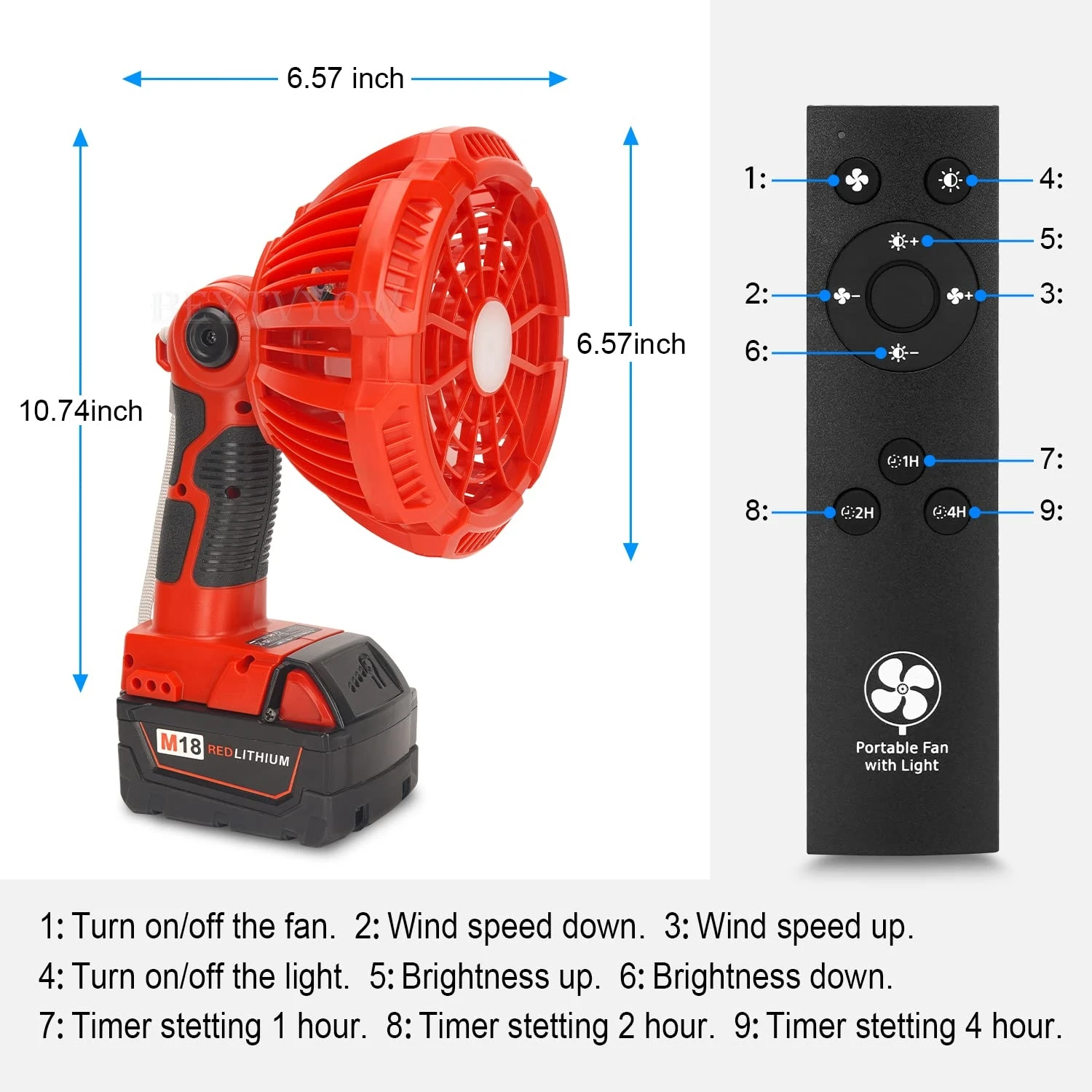 3300RPM Cordless Fan Compatible With Milwaukee 14.4-18V Battery With 300LM LED L