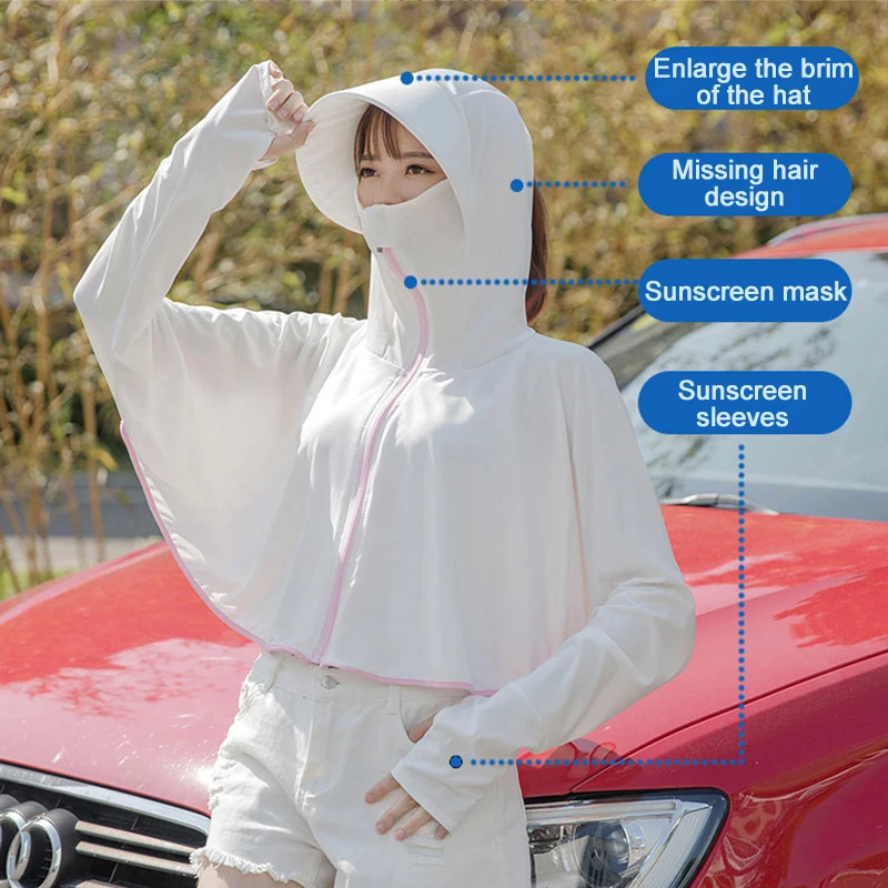 UPF50+ Sun Protection Shirt Summer Ice Silk Anti-UV Hooded Breathable Sunblock Zip Up Lightweight Hoodie sun protection shirt