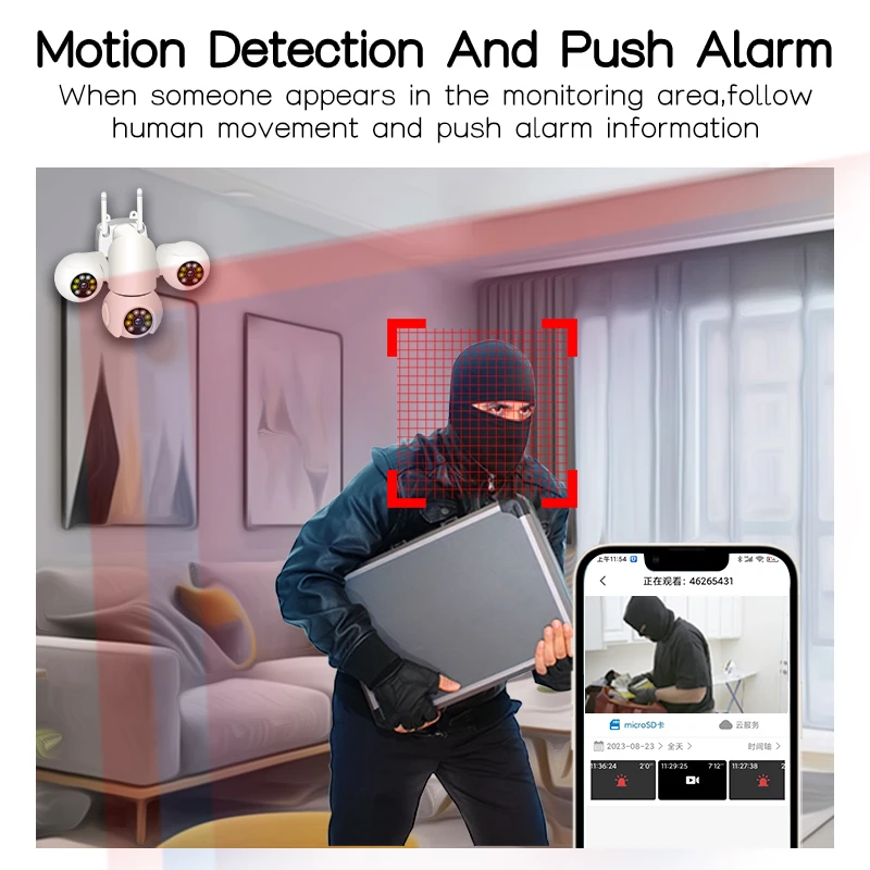 15MP HD IP Wifi Ai Tracking Security Alarm Two-way Audio CCTV Video Security Cam Camera PTZ Three screens Three lens Color Night 4