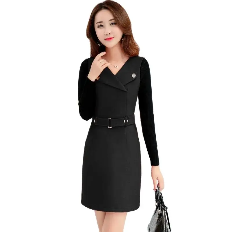 

2023 New Korean Version Of Slim Knit Long-sleeved Woolen Dress Ladies' Mid-autumn And Winter Long Hip-wrapped Bottoming Skirt.